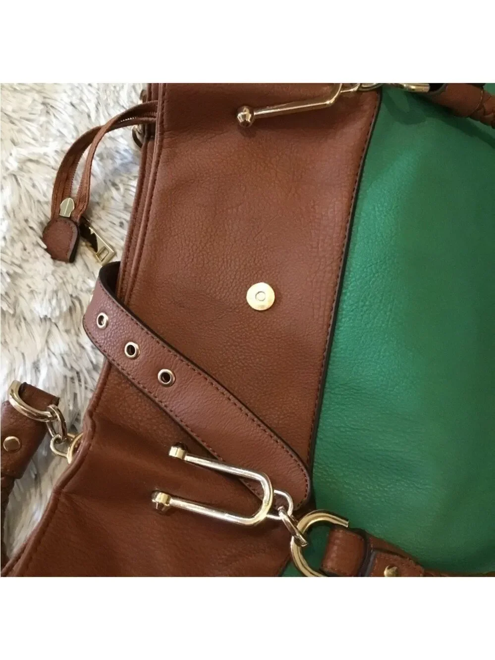 Black Rivet Woman’s handbag kelly green and brown with braided handles - Picture 2 of 15